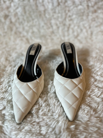White Zara Quilted Kitten Heels