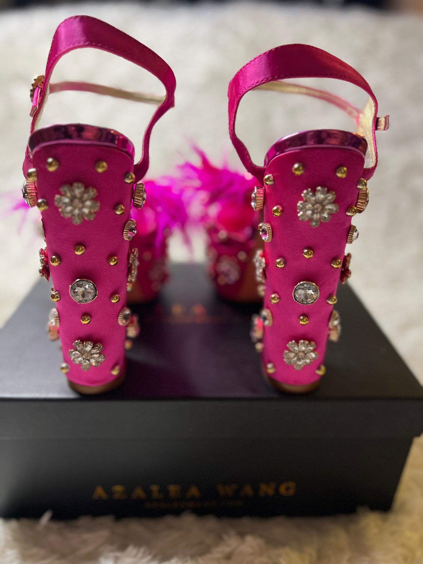 Azalea Wang Kiki Feather Embellished Platform Sandal