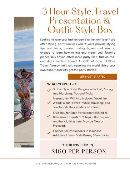 Style Party Package 3: 3 Hour Style,Travel Presentation & Outfit Style Box
